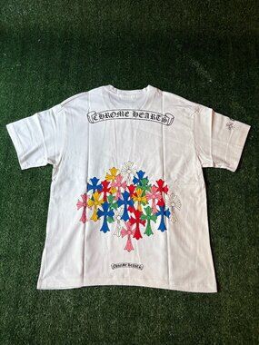 Chrome Hearts White Multicolor Cross Graphic T-Shirt NWT
